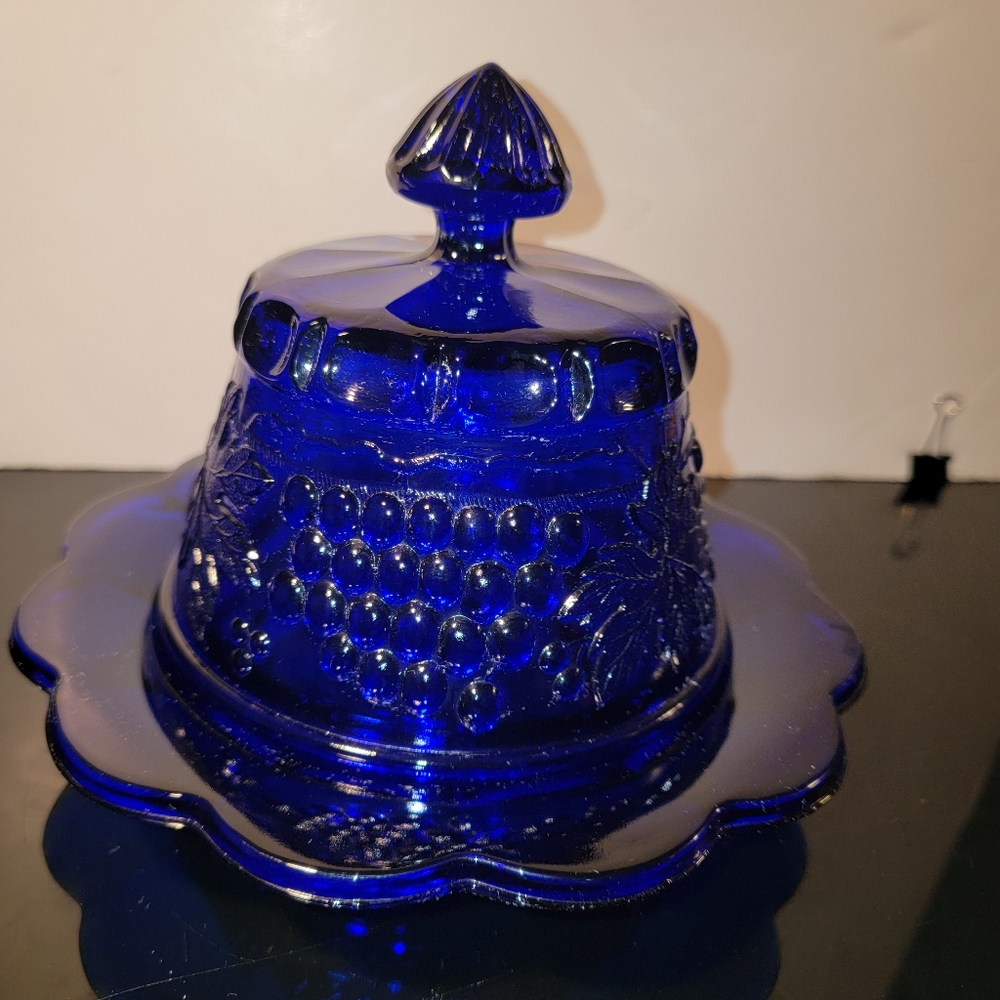 Vintage 1970s Mosser Glass Cobalt BLUE Dome Individual Butter Dish
